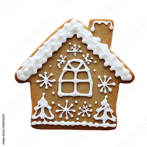 gingerbread house shaped cookie isolated on transparent background Generative Ai.