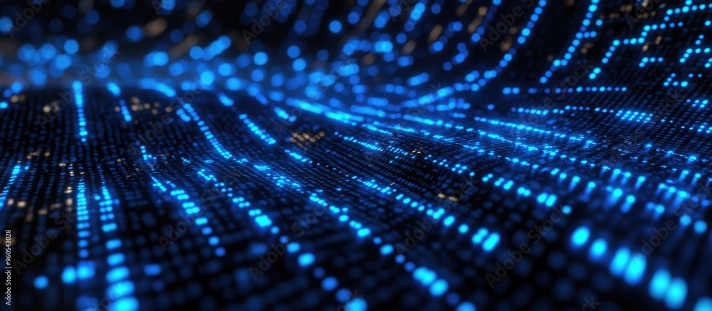 Concept of artificial intelligence featuring a glowing blue binary code pattern Concept of artificial intelligence featuring a glowing blue binary code pattern