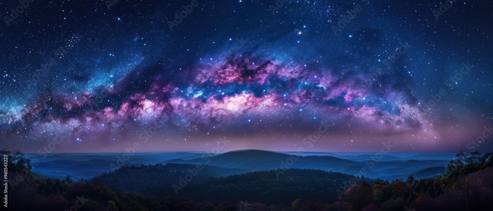 Obraz premium Majestic Milky Way Galaxy Captured in Above Enchanted Forest for Astrophotography Projects