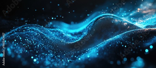 Dynamic wave of blue particles Futuristic background featuring flowing dots Representation of big data 3D rendering