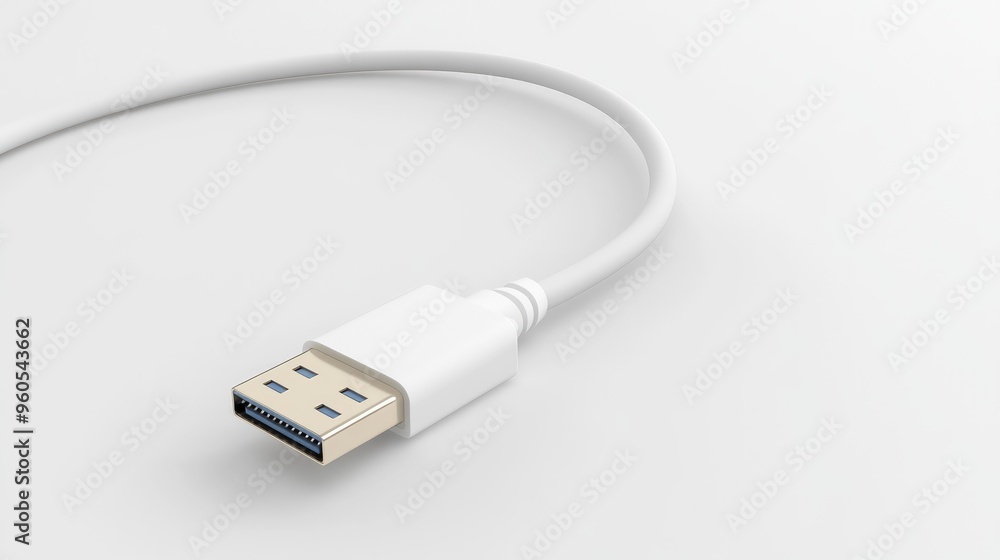 USB cable with connector displayed on a clean white background USB cable with connector displayed on a clean white background
