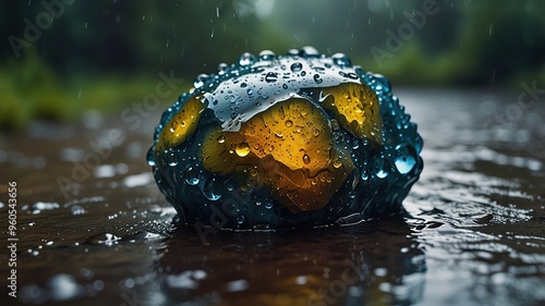 A natural stone protected with moisture and mold-resistant liquid, ensuring hydrophobicity by repelling water droplets photo