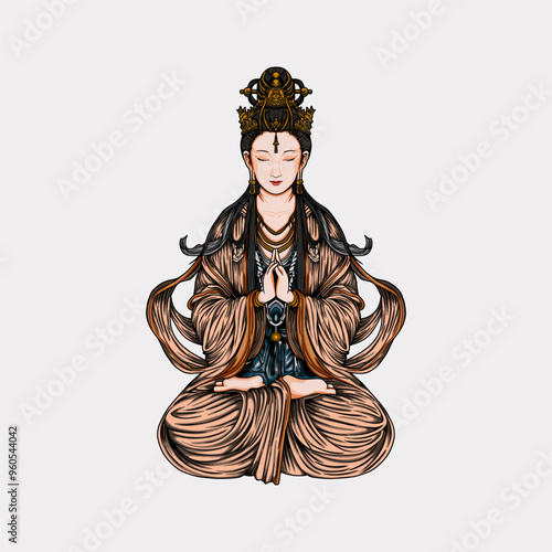 Bodhisattva guanyin hand drawn artwork illustration