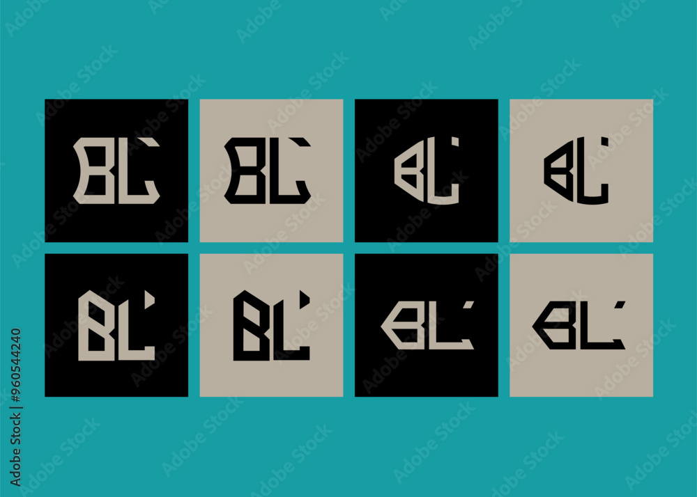 BL minimalist and classic logo set design. BL monogram polygonal and circle shape vector BL minimalist and classic logo set design. BL monogram polygonal and circle shape vector
