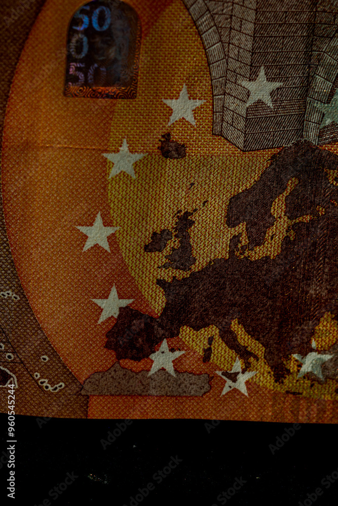 Naklejka premium EURO money banknotes, detail photo of EUR