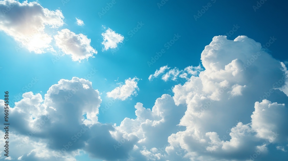 A bright blue sky filled with soft white clouds for a light and uplifting background A bright blue sky filled with soft white clouds for a light and uplifting background
