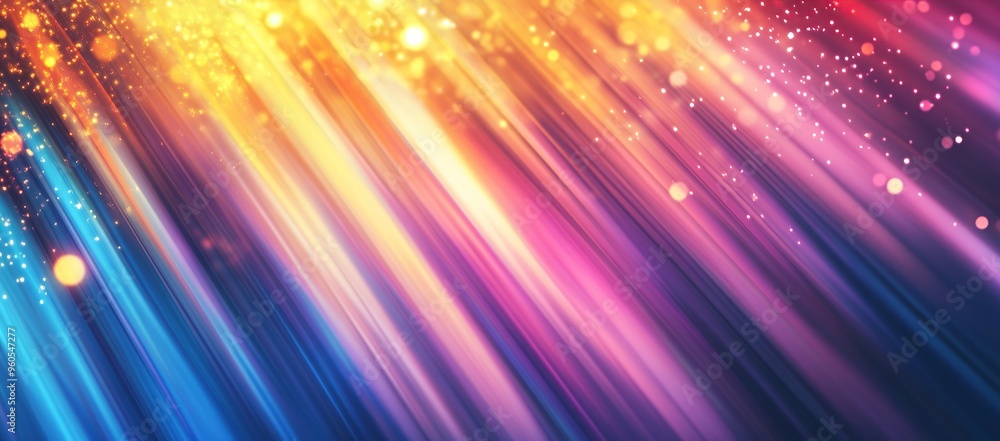 Abstract background with colorful rays and bokeh lights. Vibrant colors, dynamic lines of light Abstract background with colorful rays and bokeh lights. Vibrant colors, dynamic lines of light