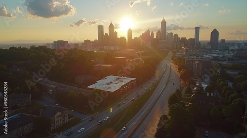 Aerial View of Atlanta Skyline at Sunset