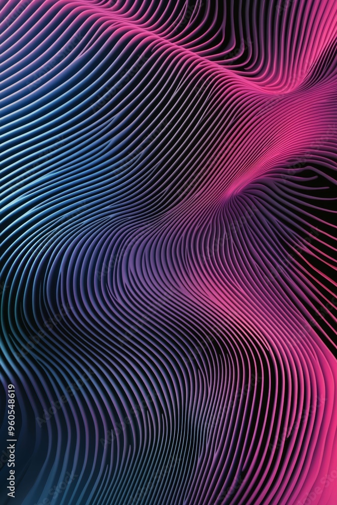 Minimalist glowing line art, undulating curves in red, purple, and blue tones, 3D illustration Minimalist glowing line art, undulating curves in red, purple, and blue tones, 3D illustration