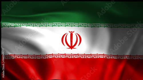 3d illustration of iran flag on wavy fabric in dark environment
