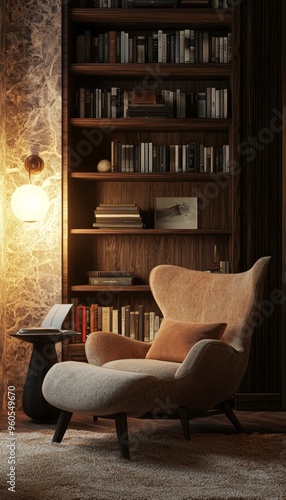 Cozy Reading Nook with Ambient Lighting and Bookshelves for Stress-Free Relaxation