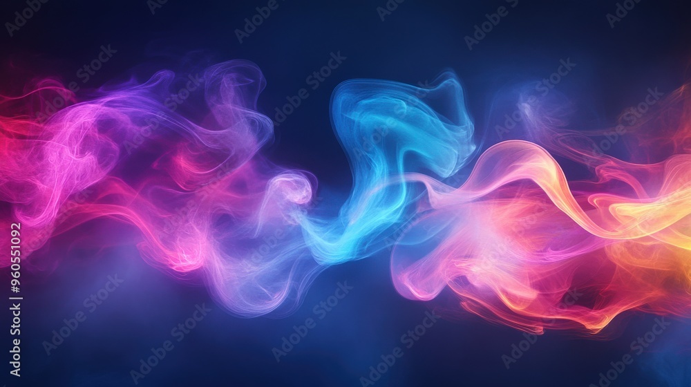 Fototapeta premium A stunning cloud of colorful chemicals forms a captivating display of swirling hues, creating a mesmerizing contrast against a deep, dark backdrop