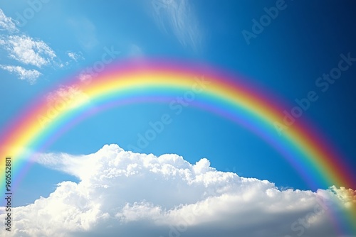 A brilliant rainbow stretching across the sky after a light afternoon shower