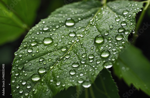 Close-up of a green leaf with water droplets