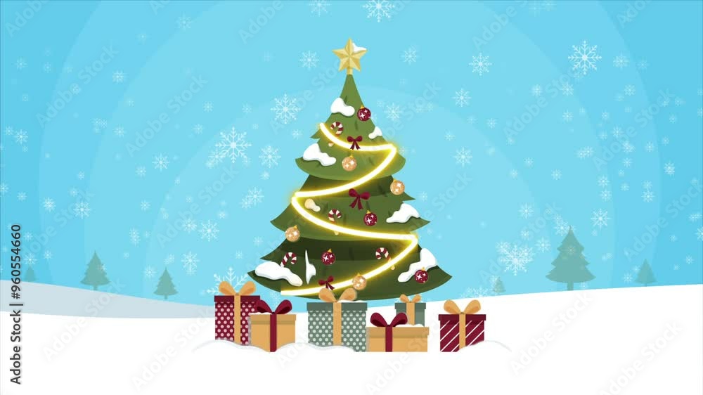 Christmas Tree Lighting Snow Flakes Video Motion Banner Green Snow Drip Christmas Tree Lighting Snow Flakes Video Motion Banner Green Snow Drip