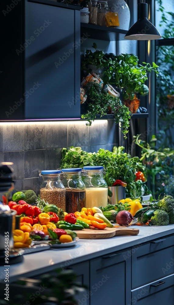 Modern Kitchen Smoothie Bar with Fresh Fruits and Vegetables for Healthy Nutritious Eating Modern Kitchen Smoothie Bar with Fresh Fruits and Vegetables for Healthy Nutritious Eating