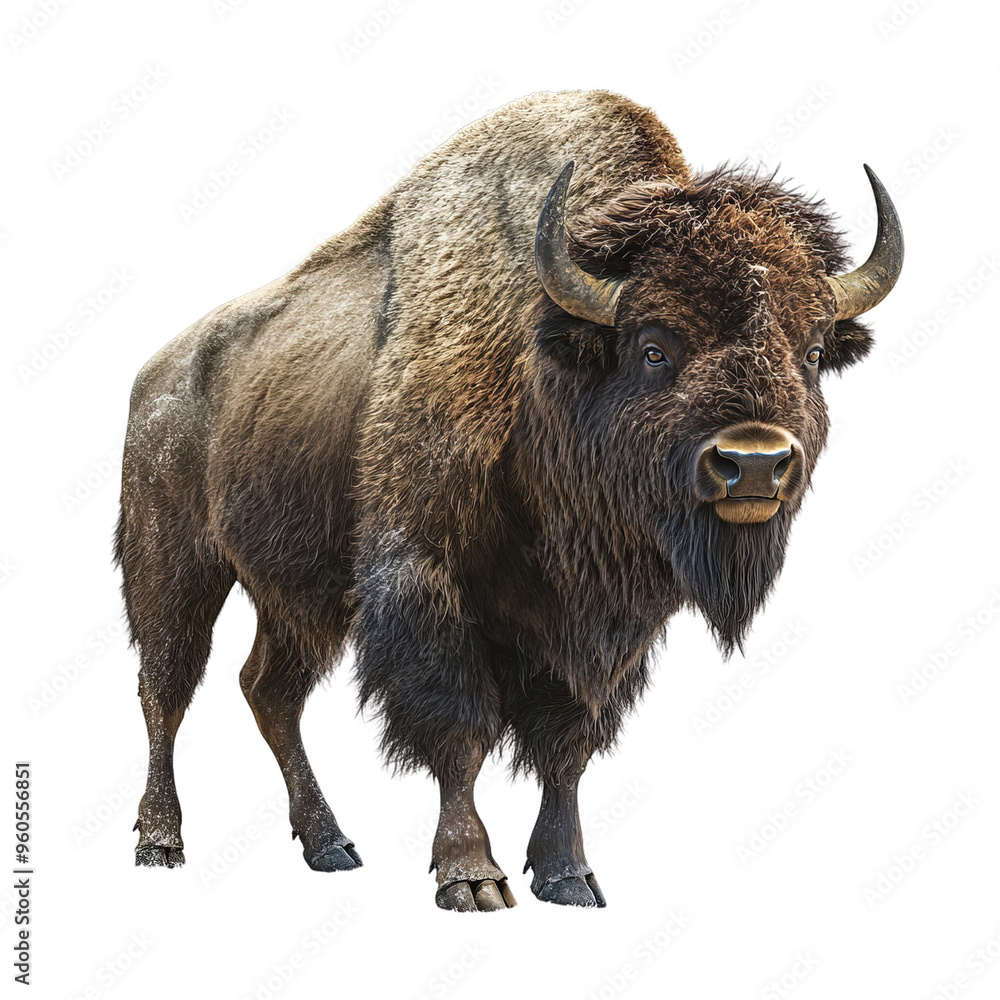 A powerful bison standing tall on a transparent PNG background, perfect for wildlife-themed designs or nature-inspired projects. A powerful bison standing tall on a transparent PNG background, perfect for wildlife-themed designs or nature-inspired projects.