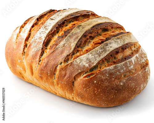 Freshly Baked Artisanal Whole Wheat Rye Bread on White Background photo