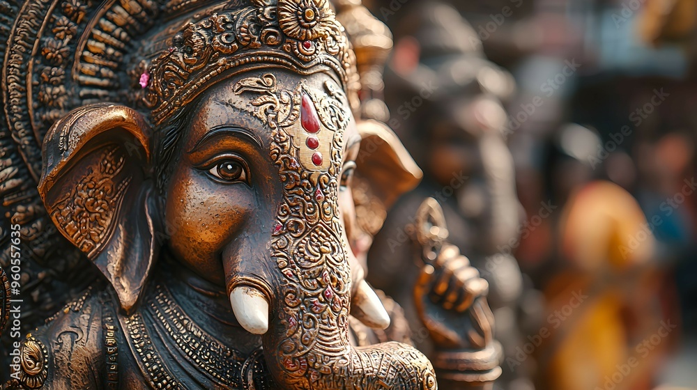 Fototapeta premium Closeup of Lord Ganesha Statue with Intricate Details