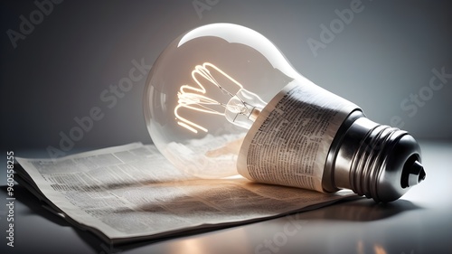 Light Bulb on Newspaper   Idea and Inspiration Concept