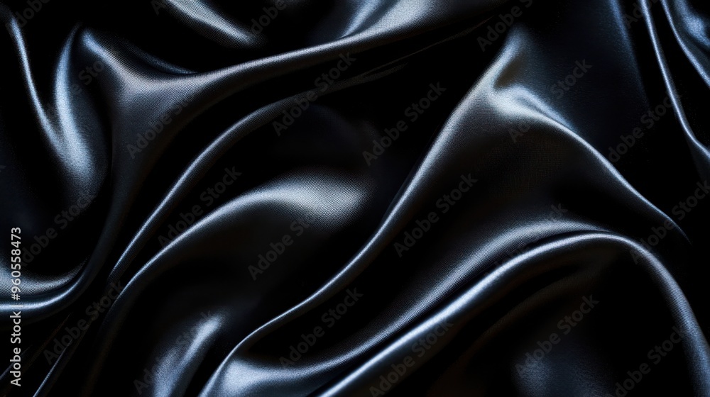 Rich, deep black satin cascades in gentle folds, showcasing its smooth texture and reflecting light beautifully, evoking a sense of luxury and refinement Rich, deep black satin cascades in gentle folds, showcasing its smooth texture and reflecting light beautifully, evoking a sense of luxury and refinement