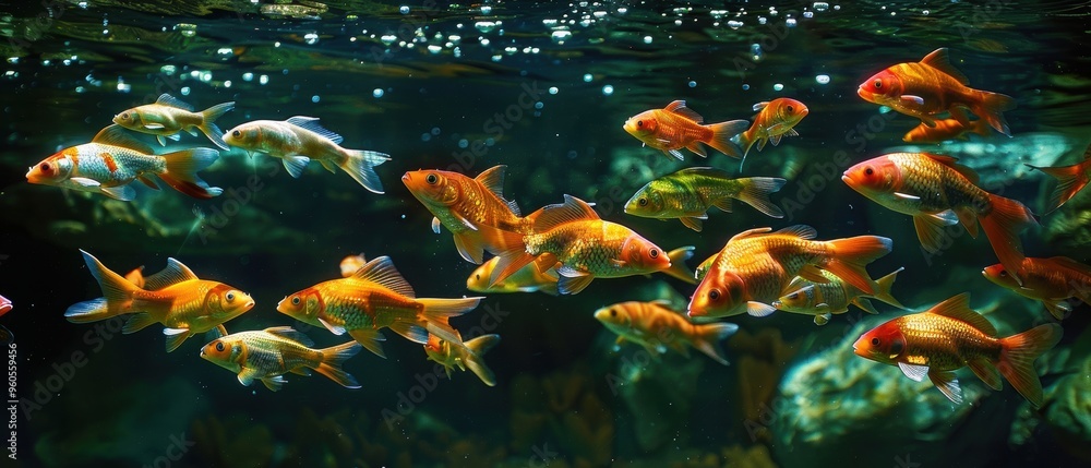 Fototapeta premium Mesmerizing Shoal of Fish in Dynamic Patterns