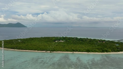 Island and atoll with coral reef. Pom Pom islet. Tun Sakaran Marine Park. Borneo, Sabah, Malaysia. photo