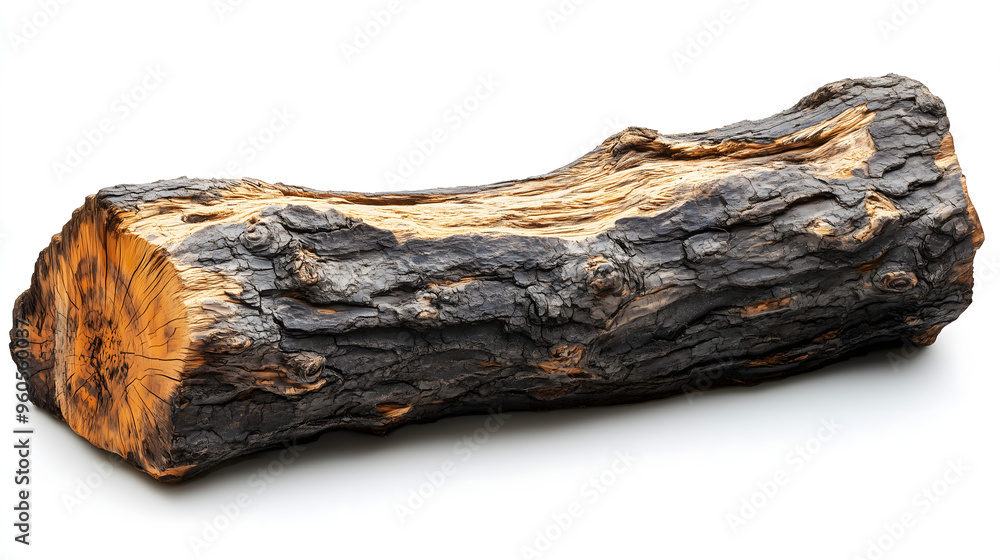 Weathered Log Isolated On White Background Displaying Natural Textures Weathered Log Isolated On White Background Displaying Natural Textures