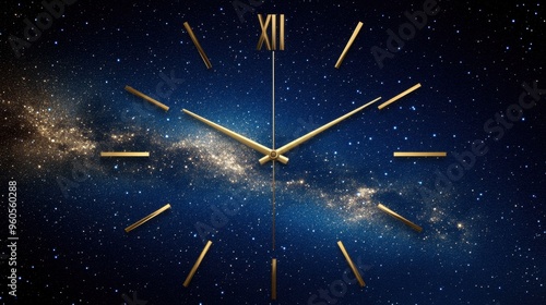 Minimalist Clock Floating in the Universe Thin Hands No Numbers plain background
