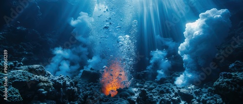 Intriguing Underwater Volcanic Vent: Bubbling Geothermal Activity Below the Ocean Surface photo