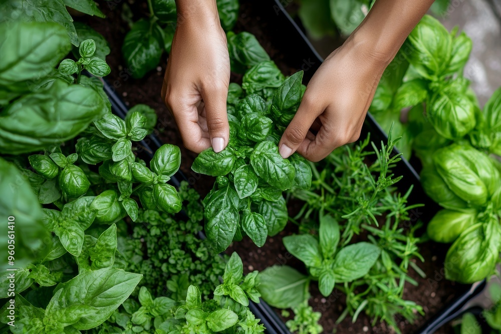 Harvesting Fresh Herbs in a Vibrant Kitchen Garden for Culinary and Aromatic Delight Harvesting Fresh Herbs in a Vibrant Kitchen Garden for Culinary and Aromatic Delight