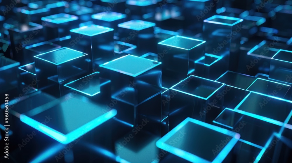 Abstract Blue Glowing Cubes Abstract Blue Glowing Cubes