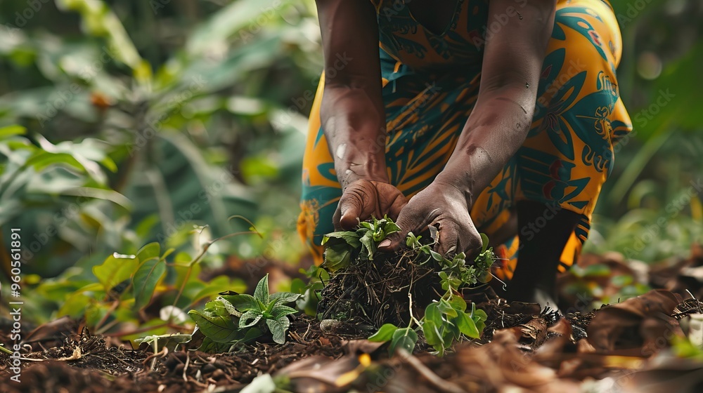 Fototapeta premium A woman working in a garden