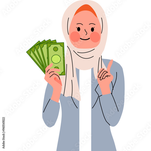 Muslim Woman Holding Money Vector