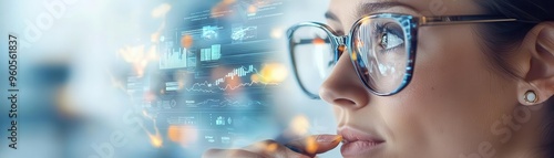 Young entrepreneur analyzing a holographic 2025 business report, startup success 2025, entrepreneurship and technology