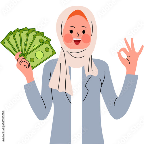 Muslim Woman Holding Money Vector