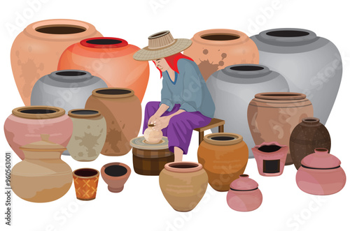 isolated one agriculturist work with earthenware vector design