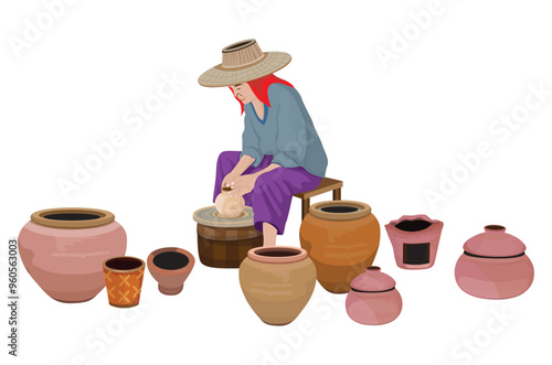 isolated one agriculturist work with earthenware vector design
