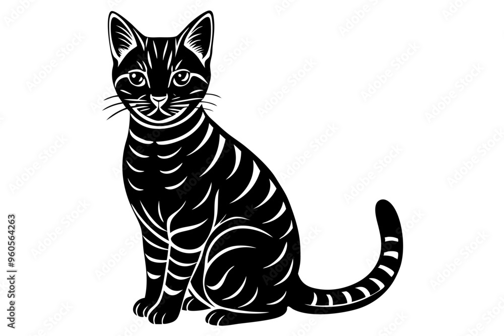 American Shorthair cat sitting silhouette on white back ground American Shorthair cat sitting silhouette on white back ground