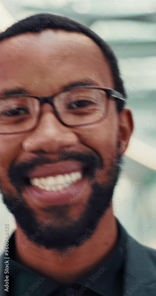 African man, face or walking in office with glasses, happiness or excited for career development. Portrait, smile or person in lobby for corporate growth, professional or employment in Nigeria African man, face or walking in office with glasses, happiness or excited for career development. Portrait, smile or person in lobby for corporate growth, professional or employment in Nigeria
