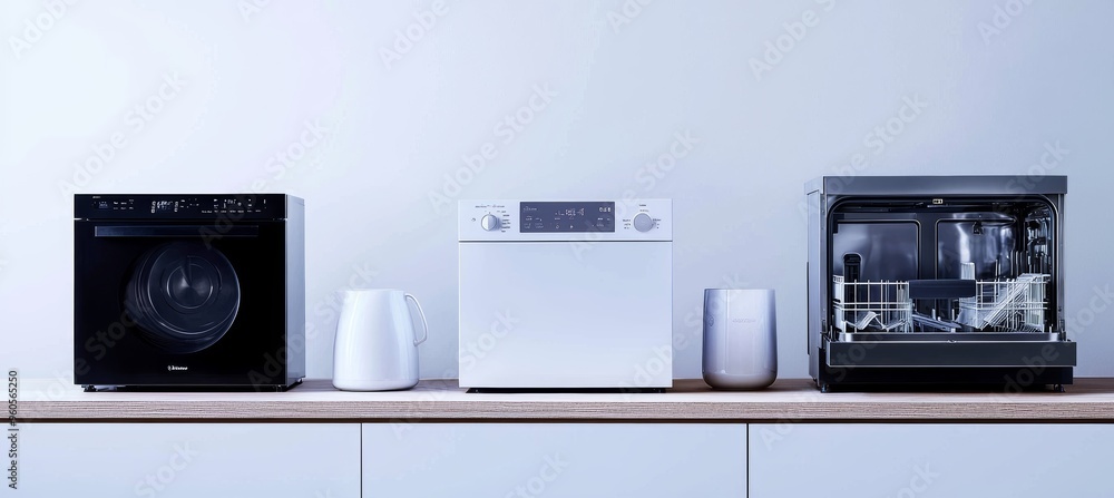 Fototapeta premium Compact Dishwashing Machines: A Visual Comparison for Small Space Kitchens