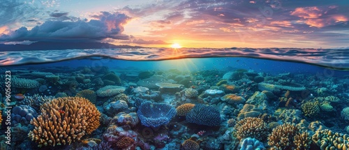 Wallpaper Mural Tranquil Dusk Underwater: Stunning Coral Reef Illuminated by Changing Light Torontodigital.ca