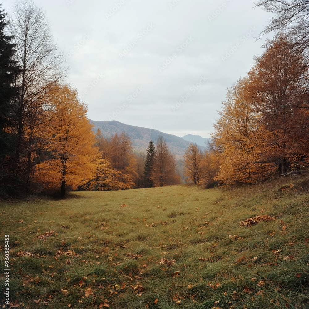 Fototapeta premium Autumn colors illuminating a clearing in the forest