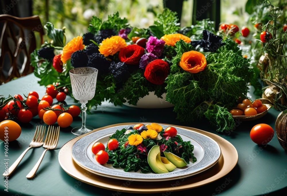 colorful stylish presentation plant based meal artfully arranged elegant dining table fresh ingredients beautiful tableware, appetizer, banquet, bowl, bright colorful stylish presentation plant based meal artfully arranged elegant dining table fresh ingredients beautiful tableware, appetizer, banquet, bowl, bright