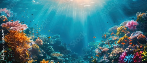 Wallpaper Mural Serene Coral Reef Awakening: Underwater Dawn View of Vibrant Marine Life Bathed in Soft Morning Light Torontodigital.ca