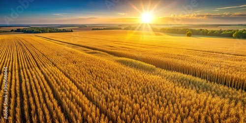 field, farmland, rural, aerial view, crops, glistening, summer, agriculture, farm, A breathtaking aerial view of a golden field of wheat as it glistens under the warm sunlight