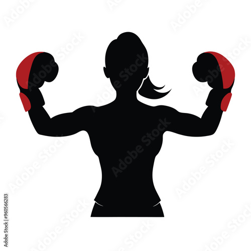 a Beautiful female boxer fighter wear gloves vector illustration silhouette, isolated white background 