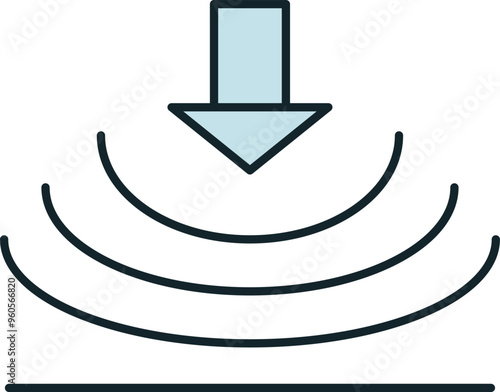 Blue arrow pointing down generating sound waves spreading from a source