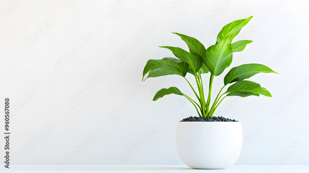 Potted Plant with Green Leaves against a White Background Potted Plant with Green Leaves against a White Background