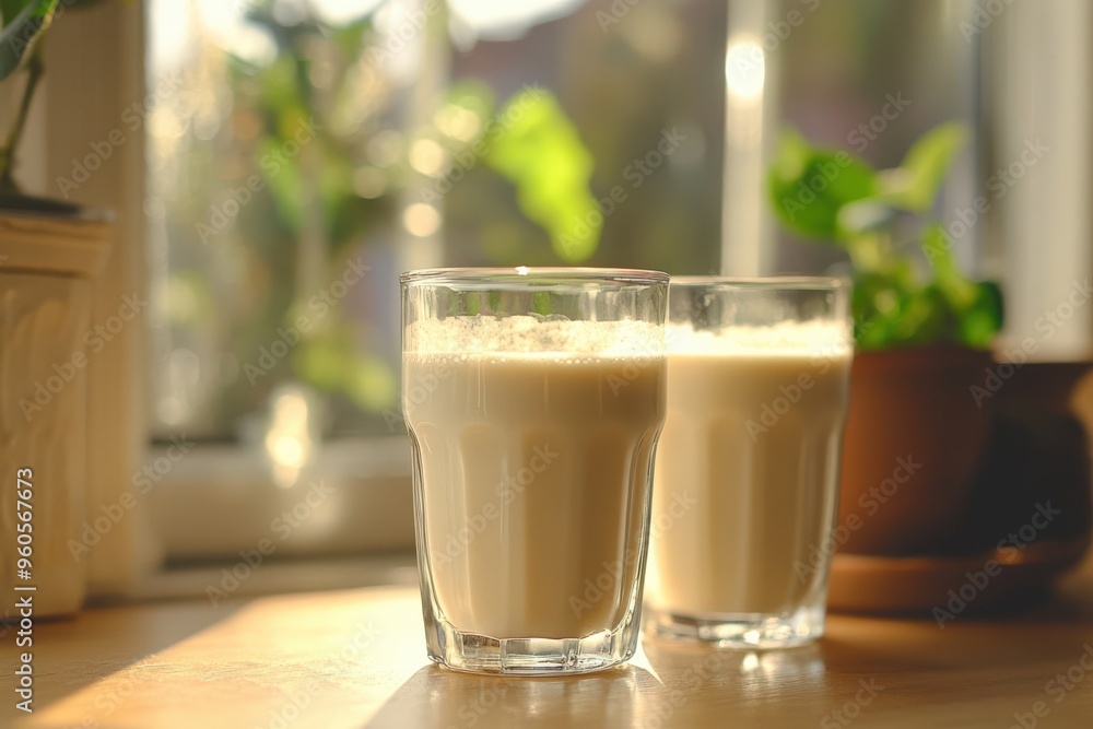 Almond Milk: Non-Dairy Vegan Alternative Beverage in Glass Jars for Breakfast Diet Almond Milk: Non-Dairy Vegan Alternative Beverage in Glass Jars for Breakfast Diet